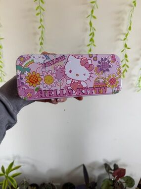 Hello Kitty Pink Floral Rainbow Tin Case